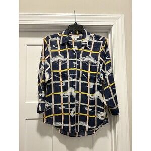 ANTHROPOLOGIE Zooligst CHARLOTTE LINTON Smoke Signs Cloud Silk Blouse Size 10